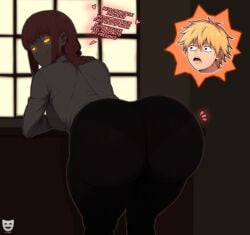 ass ass_focus big_ass big_butt black_pants chainsaw_man denji_(chainsaw_man) makima_(chainsaw_man) z-art