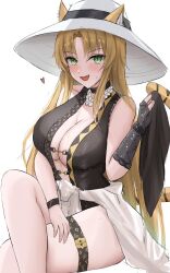 1girls animal_ears animal_tail arknights blonde_hair cat_ears cat_tail catgirl female female_focus female_only green_eyes holding holding_object huge_breasts light-skinned_female light_skin long_hair looking_at_viewer namikare no_panties smile smiling smiling_at_viewer swimsuit swire_(arknights) swire_the_elegant_wit_(arknights) tagme