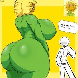 1boy 1girls areolae ass big_ass big_breasts breasts clothed_male_nude_female completely_nude completely_nude_female female gheko_109 looking_at_viewer male naked naked_female nipples nude nude_female plantie plants_vs_zombies smile sunflower_(pvz)