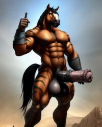 1boy ai_generated anthro equid equine equine_genitalia equine_penis horse horsecock huge_balls huge_cock male_only muscular muscular_anthro original original_character striped striped_fur stripes thancrus