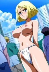 1990s_(style) 1girls ai_generated blonde_hair blue_eyes cg cg_art cg_set city cityscape exhibitionism female female_focus female_only fundoshi fundoshi_only gundam image_set light-skinned_female light_skin lila_lyon loin_cloth loincloth looking_away mobile_suit_gundam nai_diffusion nipples outdoors partially_clothed pink_nipples sayla_mass small_breasts sole_female stable_diffusion