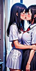 2girls ai_generated big_breasts lesbian_kiss seaart.ai tongue_kiss yuri