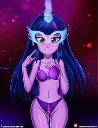 1girls boobs breasts dieart77 equestria_girls female female_only long_hair looking_at_viewer medium_breasts midnight_sparkle my_little_pony purple_bra purple_eyes purple_hair purple_panties purple_skin solo solo_female tits