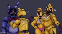 :3 ^w^ arms_behind_back bib black_lipstick black_sclera blush bowtie breasts bunny_ears five_nights_at_freddy's hand_on_hip looking_at_another oddly_wholesome pink_eyes purple_body rakoongrey red_eyes robot robot_girl sharp_teeth smile tagme thick_thighs toy_chica toy_chica_(fnaf) voluptuous white_eyes wide_hips withered_bonnie withered_chica yellow_body