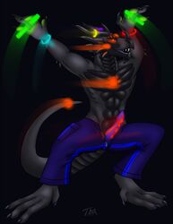 1boy abs anthro bakari clothed clothing dragon erection glowstick male male_only smile solo standing unzipped