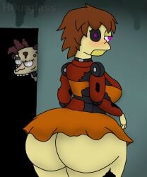 1boy 1boy1girl 1girls artist_logo artist_name ass ass_focus big_ass big_butt blue_wall blush brown_hair door fanart fanmade fat_ass female five_nights_at_freddy's fnaf fun_times_at_homer's fun_times_at_homer's_3 h0urglass_(artist) huge_butt light_eyes lucy_droid_(ftah3) male massive_ass massive_butt montgomery_burns purple_eyes red_hair red_shirt robot robot_girl robot_humanoid shaded skirt skirt_up suitcage_(ftah3) the_simpsons wall weird_crossover