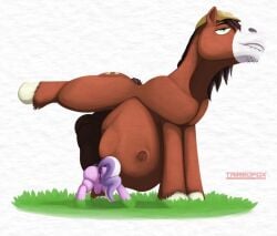 animal_genitalia animal_penis animal_pussy ass balls belly big_belly bite biting_lip brown_body brown_fur cock_vore diamond_tiara_(mlp) earth_pony equid equine equine_genitalia equine_penis equine_pussy female female_prey feral feral_pred feral_prey friendship_is_magic grey_fur hasbro hooves horse huge_belly male male/female male_pred mammal my_little_pony penile penis pink_body pony pussy tairedfox troubleshoes_(mlp) vore young