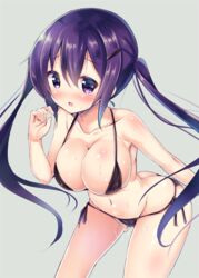 ass bikini blush breasts butt_crack cleavage female gochuumon_wa_usagi_desu_ka? kurou_(quadruple_zero) large_breasts long_hair purple_eyes purple_hair solo standing swimsuit tedeza_rize tied_hair twintails