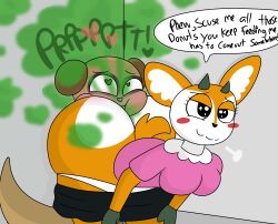 aggressive_retsuko aggretsuko anthro ass ass_focus ass_on_face bent_over big_ass big_butt blush brappycatty brown_fur enjoying_farts face_in_ass facesitting fart fart_cloud fart_fetish fart_sniffing farting_in_face farting_on_face female fluffy_tail gazelle heart heart-shaped_pupils komiya looking_pleasured male meerkat onomatopoeia orange_fur pleasure_face pleasured relief relieved sanrio short_tail sitting_on_another sitting_on_person speech_bubble sunniefunnie tail talking tsunoda tsunoda_(aggretsuko) white_fur