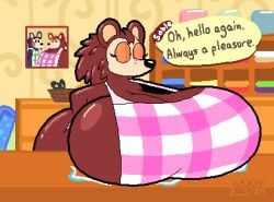 1girls able_sisters animal_crossing animated anthro apron apron_only ass ass_bigger_than_head barely_clothed boob_window bouncing_breasts breast_rest breasts breasts_bigger_than_head breasts_on_table brown_fur brown_hair casual casual_nudity cleavage clothed dumptruck_ass english_text female female_focus female_only furry gif gigantic_breasts hand_on_ass hand_on_butt hedgehog hedgehog_humanoid hips huge_ass huge_breasts hyper hyper_ass hyper_breasts large_ass large_breasts mattthetooncat nintendo no_bra no_underwear pixel pixel_animation pixel_art public public_nudity quills sable_able sideass sideboob teasing text thick_thighs thighs useless_clothing wide_hips