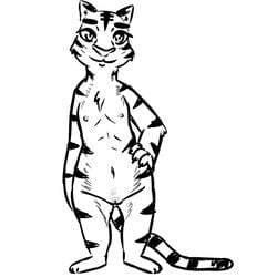 2016 anthro black_and_white chest_tuft disney fan_character feline female flat_chest flat_chested hand_on_hip inkyfrog looking_at_viewer mammal monochrome nipples nude pussy simple_background smile standing stella_(inkyfrog) tiger tuft white_background zootopia