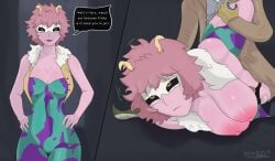 big_breasts boku_no_hero_academia clothing english english_text female hero_costume hero_outfit_(mha) instant_loss_2koma male mask mina_ashido my_hero_academia rape street text torn_clothes