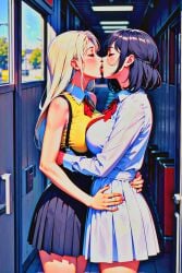 2girls ai_generated big_breasts lesbian_kiss seaart.ai tongue_kiss yuri