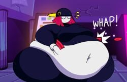 1girls bbw belly_grab belt big_belly big_breasts black_clothing black_hat breasts eyelashes fat fat_thighs female hat hotline_024 huge_belly large_breasts massive_belly nikku_morioka no_mouth overweight_female red_hair secretgooble short_hair thick_thighs white_skin wide_hips