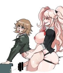 1boy 1girls ahe_gao anal anal_orgasm anal_penetration anal_sex areolae ass blonde_hair brown_hair censored censored_penis clothed_sex cum cum_while_penetrated danganronpa danganronpa:_trigger_happy_havoc danganronpa_1 female femboy femdom fujisaki_chihiro gialu girly junko_enoshima large_breasts lipstick long_hair nipples partially_clothed pegging sex short_hair side_view strap-on thiccwithaq tongue traced traced_art trap twintails