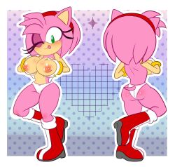 1girls amy_rose ass boots breasts demilanchan female furry panties sega sonic_(series) tail topless topless_female