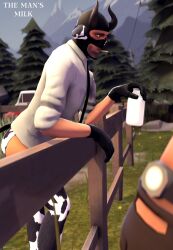 cow_ears cow_horns cow_tail milk milking sniper_(team_fortress_2) spy_(team_fortress_2) team_fortress_2