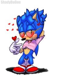 absurd_res anthro bodily_fluids clothing crop_top crouching eulipotyphlan genital_fluids genitals hedgehog hi_res holidays male mammal penis pinup pose precum presenting sega shadydaone shirt small_penis solo solo_focus sonic_(series) sonic_the_hedgehog sonic_the_hedgehog_(series) topwear valentine's_day