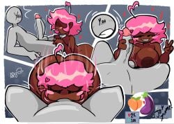 ahoge anon anonymous_character artist_logo artist_signature backass bedroom_eyes big_ass big_breasts blowjob blue_background blush breasts brown_areola brown_nipples brown_skin casual_nudity cheeks_full choking choking_on_cock cock_vein cum_in_mouth cumming cumming_in_mouth eggplant eli_drawings0 erect_penis erection fat_ass female friday_night_funkin friday_night_funkin_mod gray_skinned_male grey_skin handjob huge_ass huge_breasts impostor_human_hijinks interaction_drive jaden_(charles_e_507) jaden_(impostor_human_hijinks) large_breasts no_cum not_vs_human_impostor_thank_you_very_much nude peace_sign peach_(fruit) penis pink_hair pink_hair_female polka_dot_background puffy_cheeks purple_tongue short_hair teasing tongue tongue_out vein veins veiny_penis vs_impostor
