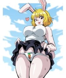 1girls anthro blonde_hair bunny_girl carrot_(one_piece) female female_only furry lewdamone one_piece panties rabbit skirt_up solo tagme teenager