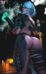 1girls 3d ass ass_out big_ass big_breasts breasts cd_projekt_red ciri curvaceous curvy female female_only green_eyes large_breasts light-skinned_female medium_breasts monster pillowfun scar scars skimpy skimpy_armor standing sword the_witcher_(series) the_witcher_3:_wild_hunt unconvincing_armor useless_armor white_hair