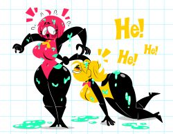 2024 2girls big_breasts clip_(snipperclips) goo laughing mojo_montebon nintendo no_outlines pink_body rule_63 scissors snip_(snipperclips) snipperclips tagme thick_ass thick_thighs yellow_body