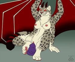 anthro bakari dildo dragon feline female horn hybrid leopard mammal nude penetration sex_toy smile solo spread_legs spreading vaginal_penetration vaginal_penetration wings