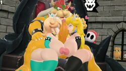 2023 2girls 3d 3d_(artwork) ass big_ass big_breasts big_butt blonde_hair blue_eyes bowser breasts collaborative_fellatio collar dat_ass double_paizuri dra111_(artist) dragon316 erect_nipples goomba huge_breasts imminent_oral koopa_troopa large_breasts lipstick_mark lipstick_on_penis make_up makeup mario_(series) one_eye_covered one_eye_obstructed princess_peach princess_rosalina red_lips red_lipstick shy_guy spiked_collar straight super_mario_bros. white_skin yellow_hair