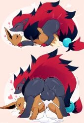 1boy 1girls ai_generated anthro anthro_on_feral anthro_penetrating anthro_penetrating_feral balls balls_deep cum cum_inside eevee female female_penetrated feral feral_penetrated from_behind from_behind_position generation_1_pokemon generation_5_pokemon larger_male male male/female male_penetrating male_penetrating_female mating_press nintendo penetration pokemon pokemon_(species) request sex size_difference smaller_female top-down_bottom-up zoroark