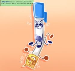 2boys azrealrou battle_for_dream_island gay male male/male male_only object_show object_shows on_top orange_background pen_(bfdi) penis rubber_spatula_(bfdi) sex simple_background