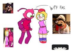 1futa 1girls accidental_erection boner bug_girl clothed clothing embarrassed erection erection_under_clothes female fully_clothed futanari human lapolian_(rvtft) light-skinned_futanari light_skin pink_pants pink_shirt pink_skin romeo_vs_the_fnaf_timeline_(rp) standing stq_(rvtft) tenting vally03 what yellow_hair