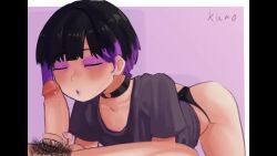 all_fours animated arched_back black_and_purple_hair black_choker black_hair black_thong blowjob choker cum cum_on_face emile_laurent emo fellatio femboy fringe gay girly handjob heart-shaped_pupils kumo_no_mae licking_penis longer_than_30_seconds oral purple_eyes purple_eyeshadow purple_hair purple_lipstick short_hair shorter_than_one_minute skinny slurping sound teenager two_tone_hair video yaoi