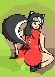 1girls bad_smell bad_smell_love bangs betty_(enderboss99) biting_lip blue_eyes boots dress dummy enderboss99 facefart facefarting fart fart_cloud fart_everywhere fart_fetish farting gas gassy green_gas poison_gas sitting sitting_on_face skunk skunk_girl skunk_spray skunk_tail smell stench stink stink_lines stinky_ass