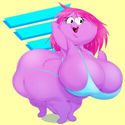 4_legs armpits big_breasts bikini cephalopod cephalopod_humanoid colored dialogue huge_ass huge_breasts jellystone_(hbo_max) lipstick meaty_ass octopus pencil_(artwork) pink_body pink_hair sbshouseofpancakes signature squiddly_diddly tagme taur thick_thighs