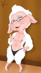 anthro black_panties breasts disney elderly elderly_female female furry glasses mammal mary_lamb nipples old panties sheep special_k tagme talespin topless underwear