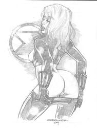 2004 ass big_ass black_and_white black_widow_(marvel) creecher dat_ass large_ass marvel marvel_comics monochrome natasha_romanoff nipples pussy straight_hair superheroine tagme yelena_belova