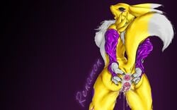 anthro back_view breasts color digimon female female_only fur furry nude pussy_juice renamon solo species_name tagme vulva