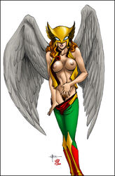 1girls 2000 abs breasts dc_comics female female_abs female_only ginger ginger_hair hawkgirl long_hair mask masked nipples oni_(artist) orange_hair orange_pubic_hair pants_down pubic_hair solo solo_female solo_focus tcatt undressing white_background wings