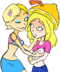 2girls 6teen bra caitlin_cooke clothing female female_only katie multiple_girls skirt tagme white_background yuri