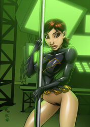 00s 1girls 2000s 2006 asian batgirl batgirl_(cassandra_cain) batman_(series) black_hair cassandra_cain catthouse_studios dc_comics female mac_(artist) oni_(artist) pubic_hair pussy solo stripper_pole