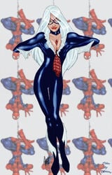 adam_hughes black_cat_(marvel) choker cleavage felicia_hardy female green_eyes human marvel marvel_comics mask sexually_suggestive spider-man spider-man_(series) straight_hair white_hair