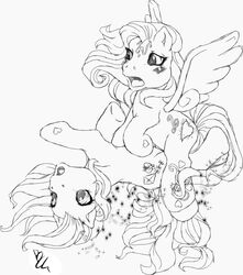 a_very_pony_place bcs cutie_mark equine female female_only flying horse monochrome multiple_females my_little_pony pegasus sketch skywishes star_catcher straight_hair upside-down yuri