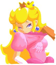 2000s 2007 blonde_hair blue_eyes blush breast_grab cute disembodied_hand dress female female_focus gif hand_in_clothes human inside_clothing long_hair mario_(series) minus8 minus8_(character) nintendo princess_peach smile static_gif straight_hair