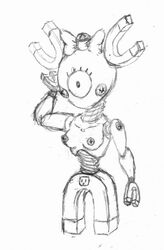 anthro bow breasts female female_only front_view magnemite magnet monochrome nintendo nipples nude pokemon sketch solo tagme