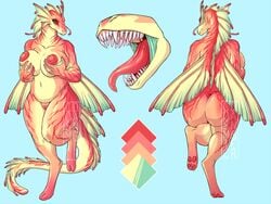 2016 anthro aquatic_dragon areola ass big_breasts big_butt blue_background breasts brown_skin cosmicdanger dragon english_text female fin huge_breasts model_sheet navel nipples nude open_mouth pussy raised_leg sharp_teeth simple_background solo teeth text tongue tongue_out voluptuous watermark wide_hips