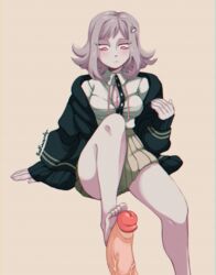 1boy 1girls badlavender barefoot blush breasts center_opening cleavage danganronpa danganronpa_2:_goodbye_despair faceless_male female footjob hair_ornament highres jacket looking_down male miniskirt nanami_chiaki open_clothes open_shirt penis pink_eyes short_hair simple_background skirt smooth_skin solo_focus straight super_danganronpa_2 unbuttoned veins