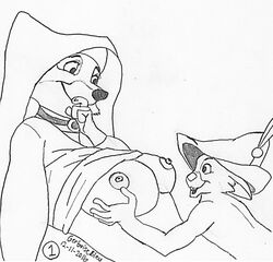 age_difference canine disney female fox gerboisebleu lagomorph maid_marian male mammal monochrome nipples rabbit robin_hood_(disney) skippy_(robin_hood) straight young