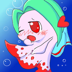 blush bubble crying drooling female fin fish heart marine masturbation mattel_(starfy) nintendo open_mouth pussy pussy_juice red_eyes saliva solo tatwuyan tears the_legendary_starfy the_legendary_starfy_(series) underwater water