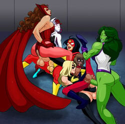 2girls 4futas age_difference anal anal_sex anus ass avengers backsack balls ballsack big_breasts breast_sucking breasts carol_danvers cleavage crotchless curvy dangling_testicles dark-skinned_female double_penetration erection female female_penetrated female_with_female futa_on_female futa_with_female futa_with_futa futadom futanari futanari_penetrating green_skin group_sex gwen_stacy huge_breasts interracial jessica_drew kamala_khan large_ass large_breasts large_penis light-skinned_female light-skinned_futanari looking_at_viewer low_hanging_balls marvel marvel_comics medium_breasts ms._marvel ms._marvel_(carol_danvers) mutant_(marvel) no_bra no_panties orgy penetration penis penis_out pussy savalkas scarlet_witch scrotum sex shaved_crotch she-hulk smooth_penis spider-gwen spider-man_(series) spider-woman spread_legs stomach_bulge testicles vaginal_penetration veiny_penis wanda_maximoff wink winking winking_at_viewer x-men