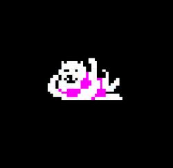 1boy annoying_dog_(undertale) bikini black_background canine canon_crossdressing humor male mammal official_art pixel_art silly toby_fox undertale wink